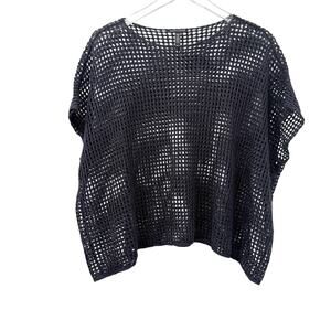 Eileen Fisher blue Bateau Neck Open Knit Top oversized women's XS Italian yarn